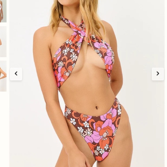 Frankies Bikini tropic floral cut out one piece criss cross Dorothy swimsuit - Picture 2 of 6